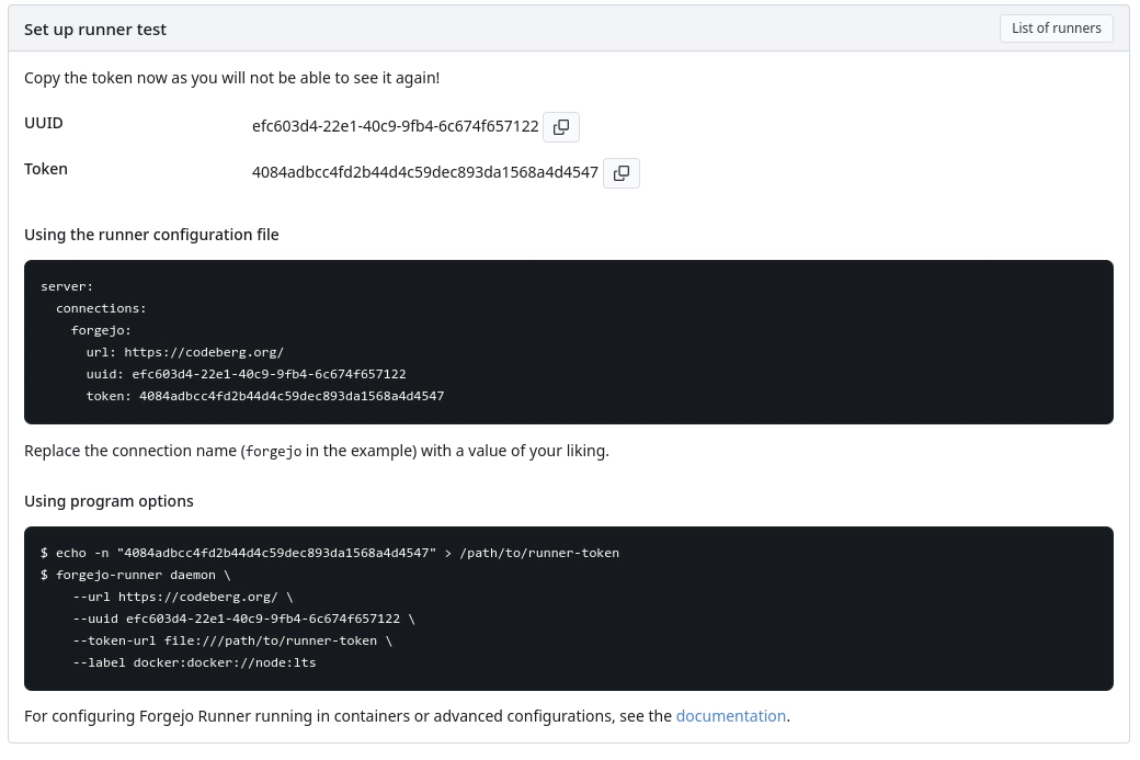 Codeberg runner config block