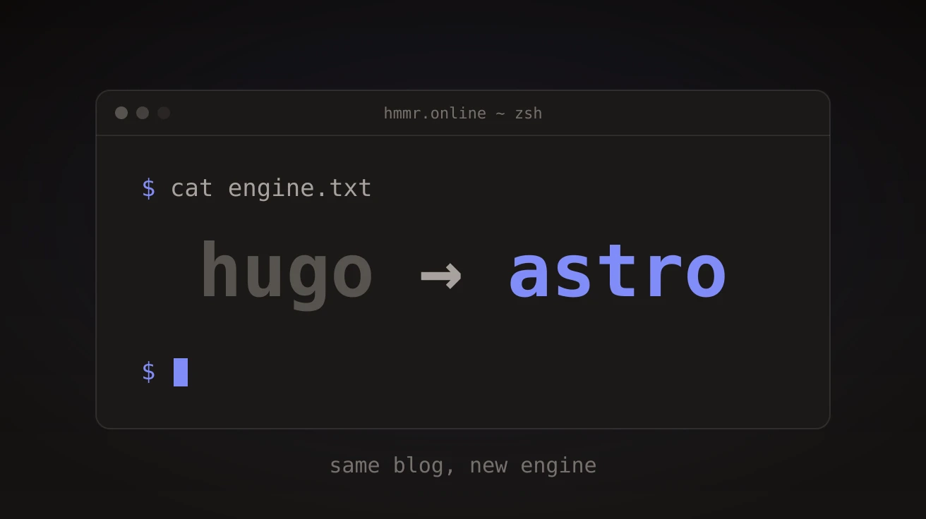Terminal window showing the switch from Hugo to Astro