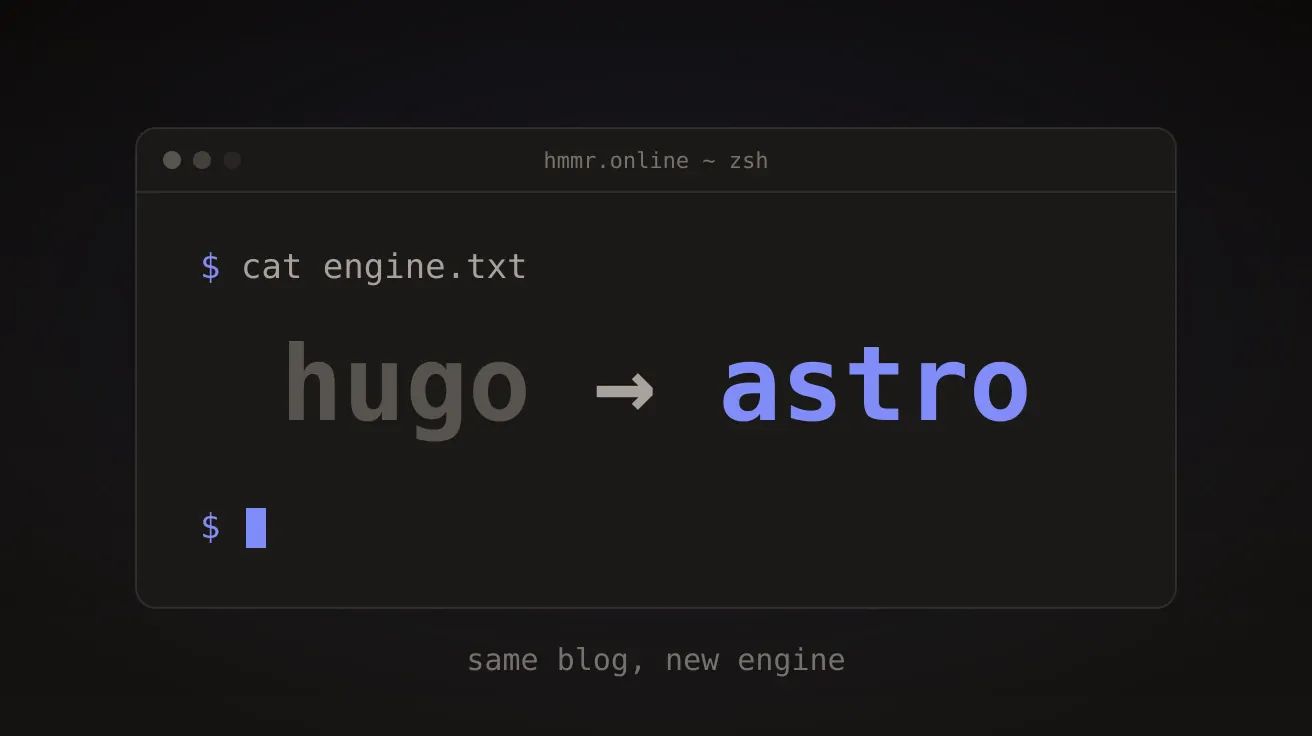 Terminal window showing the switch from Hugo to Astro